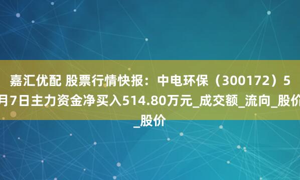 嘉汇优配 股票行情快报：中电环保（300172）5月7日主力资金净买入514.80万元_成交额_流向_股价