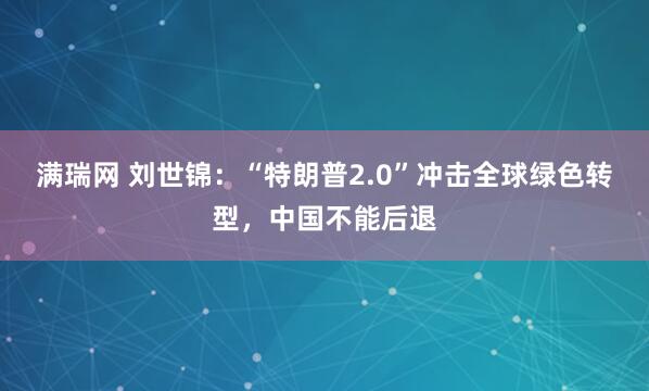 满瑞网 刘世锦：“特朗普2.0”冲击全球绿色转型，中国不能后退