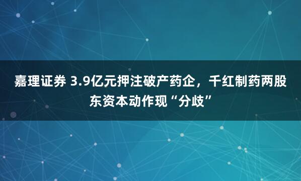 嘉理证券 3.9亿元押注破产药企，千红制药两股东资本动作现“分歧”